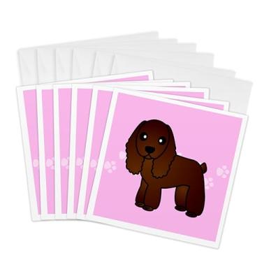 Imagem de 3dRose Cute Chocolate Cocker Spaniel Rosa com Pawprints - Cartões comemorativos, 15,24 x 15,24 cm, conjunto de 6 (gc_15345_1)