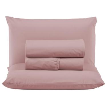 Imagem de Jogo de Cama Box Solteiro Algodão Percal 200 Fios Hotel Pousada 3 Peças Lençol com Elástico (Rosê)
