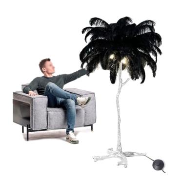 Imagem de Luminária de chão, lâmpadas de piso de penas, lâmpadas de chão modernas de resina, lâmpadas de LED 3 tons, lâmpada de pé regulável, interruptor de pé, lâmpada de leitura para quarto - presente