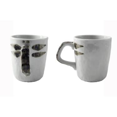Imagem de BALWOO Caneca de argila coreana rústica cerâmica caneca de café feita à mão xícara de chá de cerâmica branca xícara (libélula, cerâmica branca)