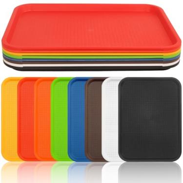 Imagem de Bandejas de plástico para fast food, pacote com 8 bandejas de cafeteria e restaurante, para mesa de café, cozinha e festa, bandejas de lanche reutilizáveis multicoloridas para casa, escola, eventos