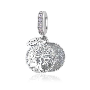 Imagem de MiiFort Pingente de árvore genealógica cintilante da vida serve para pulseiras Pandora Charms Moments, One Size, Cobre, Sem Pedra Preciosa