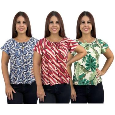 Imagem de Kit 3 Blusas Moda Ciganinha Estampadas Manga Curta Ombro a Ombro - Coa