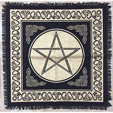 Imagem de Indian Consigners Pano de altar Pentagrama Bruxaria Alter Tarot Spread Top Pano Wiccan Quadrado Espiritual 18 por 18 Sagrado (Pentagrama Dourado Prata)