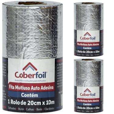 Imagem de Jogo 3 Manta Asfáltica Adesiva Multiuso Metalizada 20cmx10m Auto Colante Vedação para Telhados Calhas Rufos Alta Resistência e Durabilidade Vazamentos Vedação Refletiva Aluminizada Fitas