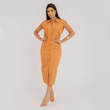 Imagem de Vestido susie midi com pregas jeans feminino - Susie Modas, Marrom, P