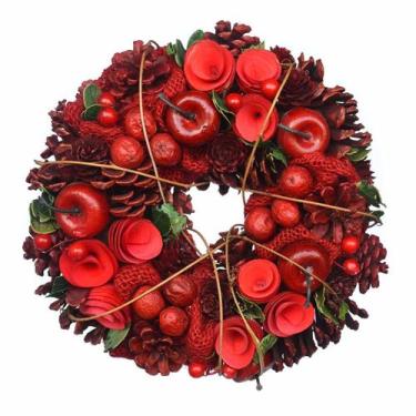 Imagem de Guirlanda 26cm Vermelha Com Frutas E Pinhas - Feita A Mão. - Fitas e F
