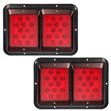 Imagem de Partsam 2x luzes traseiras de campista de reboque RV duplo 24-2835 LED horizontal vertical montagem em superfície dupla luz de reboque luz traseira vermelha luz preta base 12V IP67 impermeável