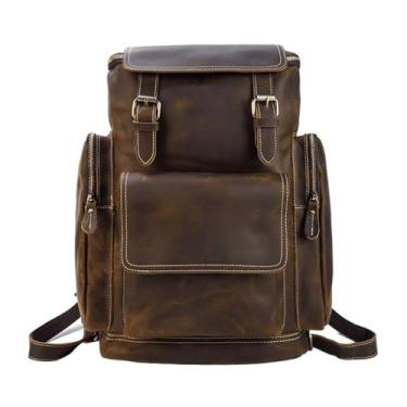 Imagem de Mochila para laptop de grande capacidade de couro para homens retrô bolsa para laptop bolsa de viagem de negócios para homens(Dark Coffee)