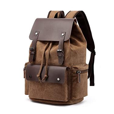 Imagem de Mochila de lona para homens Bolsa para laptop de grande capacidade Capa de couro Bolsas de viagem para homens Mochila(Coffee)
