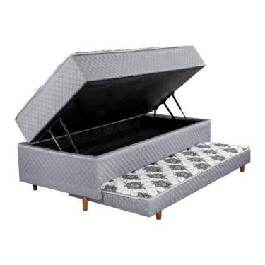 Imagem de Cama Box Solteiro com Baú e Cama Auxiliar 3em1 88x188x71cm Cinza Crist