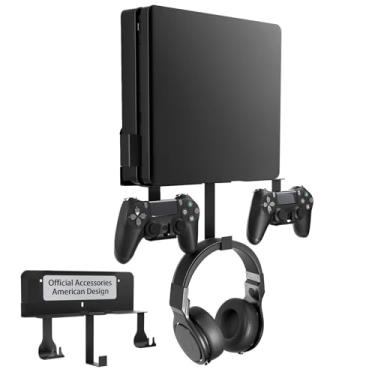Imagem de Wall Mount for PS4 Slim with Detachable 2 Controller Holder & Headphone Hanger, Metal Stealth Wall Mount Stand for Playstation 4 Slim