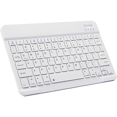 Imagem de Teclado Bluetooth ultrafino portátil mini teclado sem fio recarregável para Apple iPad, iPhone, Samsung, tablet, smartphone, smartphone, iOS, Android, Windows (azul de 10 polegadas) (BRANCO)