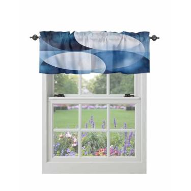 Imagem de Cortina para Janelas Azul Branco Rod Pocket Valance Tratamentos de Janela Cortinas Curtas Gradiente para Cozinha Janelas Sala de Estar Quarto Decoração 106,66 x 30,5 cm