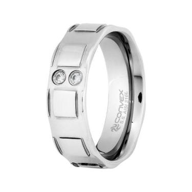 Imagem de Aliança de Namoro Fancy 7mm com 2 Zircônias - Convex, 17