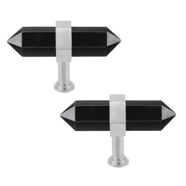 Imagem de Rockcloud Pacote com 2 puxadores de gaveta de pedra de ponto de cristal com parafusos puxador de armário prateado puxador de armário decoração de casa, obsidiana preta