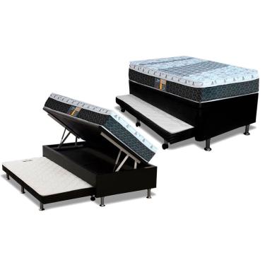 Imagem de Cama Box Baú Solteiro: Colchão Molas Bonnel Castor System Class + Base crc Courano Black(88x188)