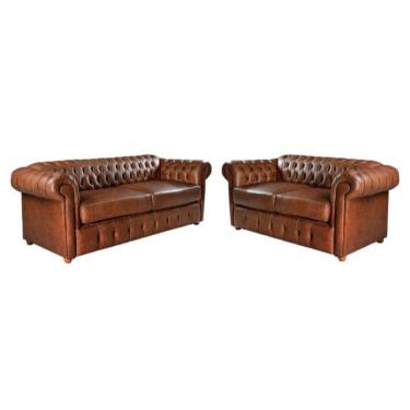 Imagem de Dois Sofás Chesterfield Bourbon luiz xv 2 e 3 Lugares courino marrom