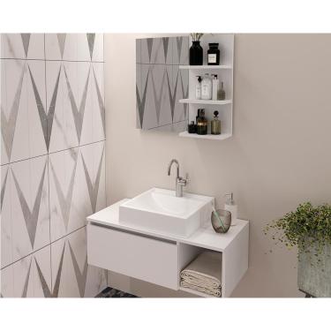 Imagem de Conjunto de Banheiro Balcão Suspenso BN3601 s/ Cuba 80cm e Armário c/ Espelho BN3608 Branco - Tecno Mobili
