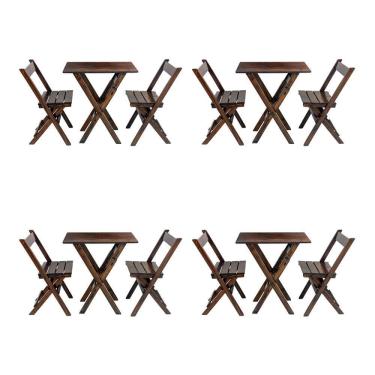 Imagem de Kit 4 Jogos De Mesa Aparador Bar Dobrável Com 2 Cadeiras Em Madeira Maciça - Imbuia - Marrom