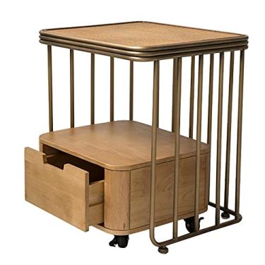 Imagem de XIANGGUI 1983 Mesa de cabeceira de madeira de borracha com 1 gaveta, mesa de cabeceira estilo moderno com rodas para quarto, sala de estar, escritório mesa lateral