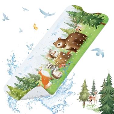 Imagem de SHUCHING Tapete de banho Woodland Animal para banheira antiderrapante 101 x 40 cm, tapete de banheira antiderrapante para bebês e crianças, tapete de chuveiro longo para banheiro