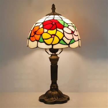 Imagem de OUFULA American Vintage Lâmpada de Mesa LED Luxo Criatividade Sala de Estar Quarto Estudo Quarto de Criança Villa Hotel Cor Vidro Mesa Luz (Estilo 18)
