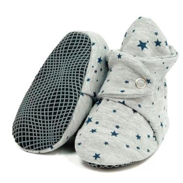 Imagem de Botas para bebês de algodão orgânico, antiderrapante, sola macia, sapatos para bebês, chinelos de casa para meninos e meninas, Star Grey, 18-24 Months Infant