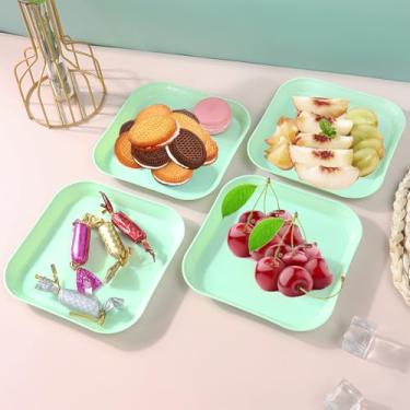 Imagem de Conjunto de pratos quadrados de palha de trigo de 14 cm, prato de jantar profundo inquebrável, leve, uso reutilizável para casa e cozinha (verde claro, 4)