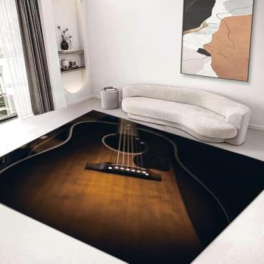Imagem de Tapete de área 1,6 m x 1,8 m, tapete antiderrapante, tapete lavável para sala de estar, quarto, sala de jogos, decoração de presente, violão, preto, marrom