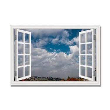 Imagem de PY3H69 Arte de parede em tela de janela aberta, impressão natural em tela. Lindo cenário de céu 30,5 cm, decoração de parede de paisagem de janela, decoração de casa moderna. 70 x 105 cm - 27,6 x 41,4