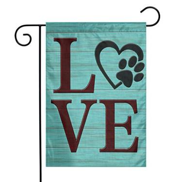 Imagem de YANGHOME - Estampa de pata de cachorro de madeira azul-petróleo monograma de espingarda de jardim varanda, decoração de casa de campo, placa de boas-vindas de 30,5 x 45,7 cm, tamanho pequeno, mini, dupla face, tecido de linho de nylon