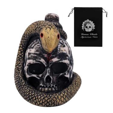 Imagem de Apito da morte asteca, 125 decibéis + apito da morte mexicano mais alto com bolsa de cordão, design de enrolamento de cobra, gritos humanos autênticos para presente colecionável de mordaça de