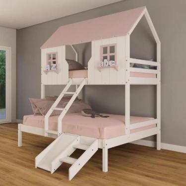 Imagem de Beliche Casal/ Solteiro Casinha Encantada com Kit Escada/ Escorregador