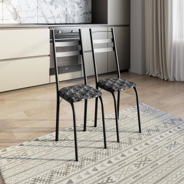 Imagem de Kit com Duas Cadeiras de Cozinha 061 Preto/ Mosaico Silver