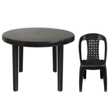 Imagem de Kit 1 Cadeira Poltrona e Mesa Redonda Preta Desmontável - Arqplast