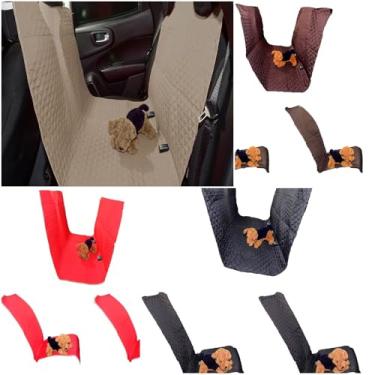 Imagem de Kit 3 Peças Capa Protetora de Banco Carro Assento Traseiro e Dianteiro Pet Cachorros Impermeável Padrão Universal Matelado Avelã