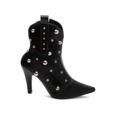 Imagem de Bota Cano Curto Salto Alto Stiletto 9cm Bico Fino Feminina com Ziper e