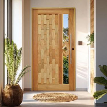 Imagem de Porta Pivotante Couro em Pé Losango Batente 14 Puxador Tubo 80 CM 120 X 210 Esquerdo Rodam