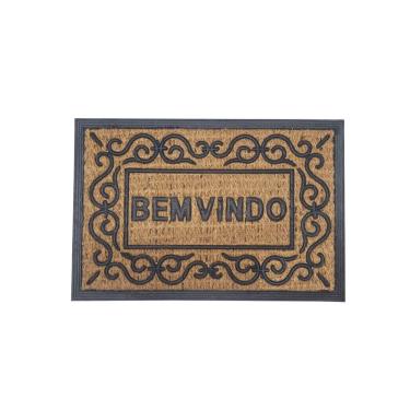 Imagem de Capacho Tapete de Entrada Bem Vindo Fibra Coco Borracha 60cm
