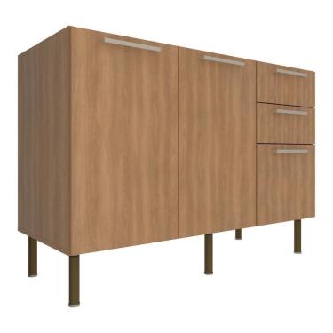 Imagem de Balcão De Cozinha Gabinete Para Pia 120cm 2 Portas 3 Gavetas Multimóveis Cr20441 Freijó