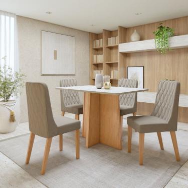Imagem de Conjunto Sala de Jantar Tampo MDF com 4 Cadeiras  Amêndoa Clean/Off White/Creme