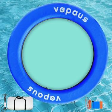 Imagem de Vapaus Anel flutuante redondo inflável rede de água resistente boia de lago para adultos bronzeamento piscina espreguiçadeira plataforma tapete com bomba suporte de copo corda âncora para festa na