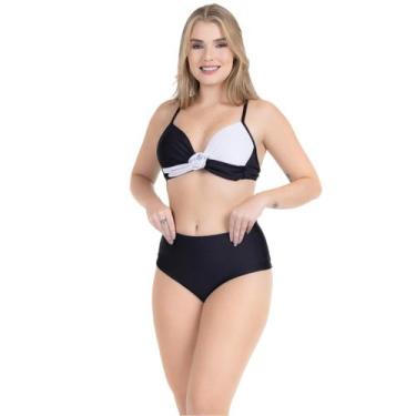 Imagem de Biquíni Feminino Transpassado Flor Bicolor Calcinha Cós Alto - HYPE MO