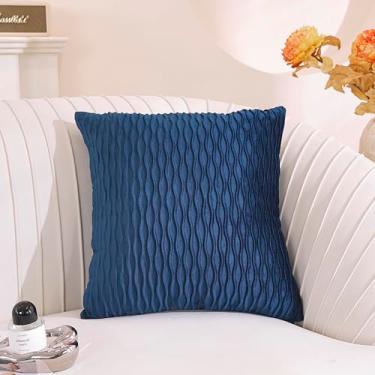 Imagem de TAOSON Pacote com 2, capas de almofada de veludo azul marinho, listras originais quadradas para decoração de dia dos namorados, capa de almofada de sofá para casamento, sala de estar, quarto, sofá