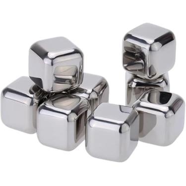 Imagem de Kit 8 Cubos de Gelo Artificial em Aço Inox Reutilizável Com Pegador Drinks Whisky