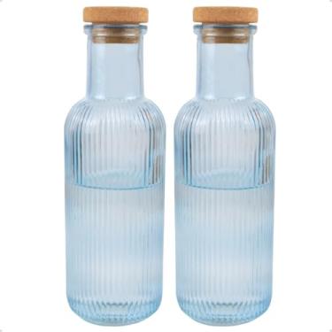 Imagem de Kit 2 Garrafas de Vidro Canelado para Água Suco 1 Litro Colorida Grace com Tampa Rolha