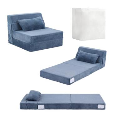 Imagem de Tiita Sofá-cama dobrável para crianças, colchão quádruplo com travesseiro, sofá de pelúcia macio, bolsa de armazenamento portátil, espreguiçadeira conversível, para sala de jogos, sala de estar