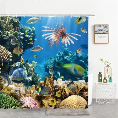 Imagem de Cortinas de chuveiro Ocean Dolphin Sea World Animal Tecido impermeável Cortina de chuveiro para banheiro Tamanho grande 240X180 Tela, 7404W,W90xH180cm