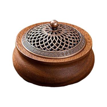 Imagem de IEUDNS Porta-incenso de madeira de, enfeite central de mesa, presente de inauguração, fragrância redonda para sala de estar, spa, quarto de ioga